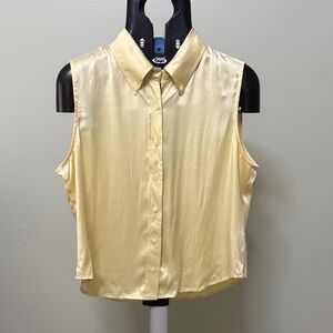 Lauren Ralph Lauren Pale Gold Sleeveless Button-Down Shirt